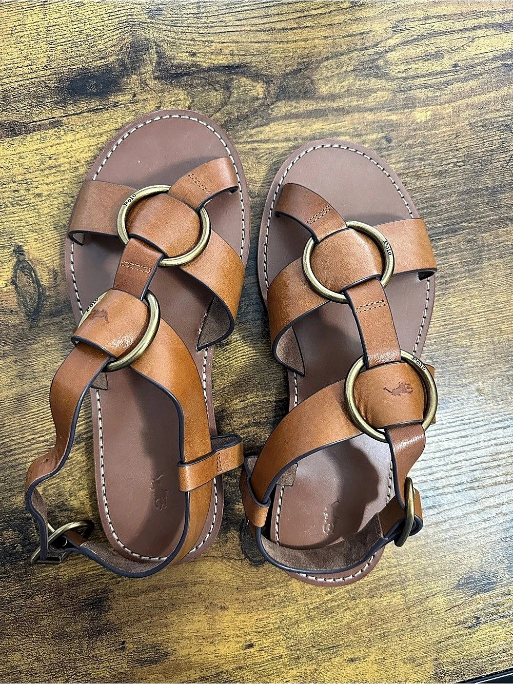 Polo Ralph Lauren Double O-Ring Leather Sandal Brown Sandals